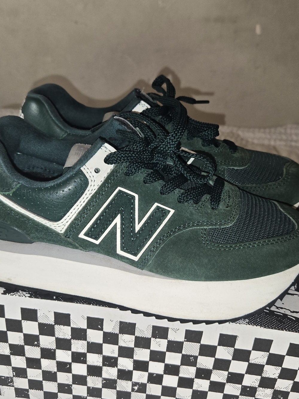 New Balance Women  Forest Green Suede & Mesh Sneakers with White Accents